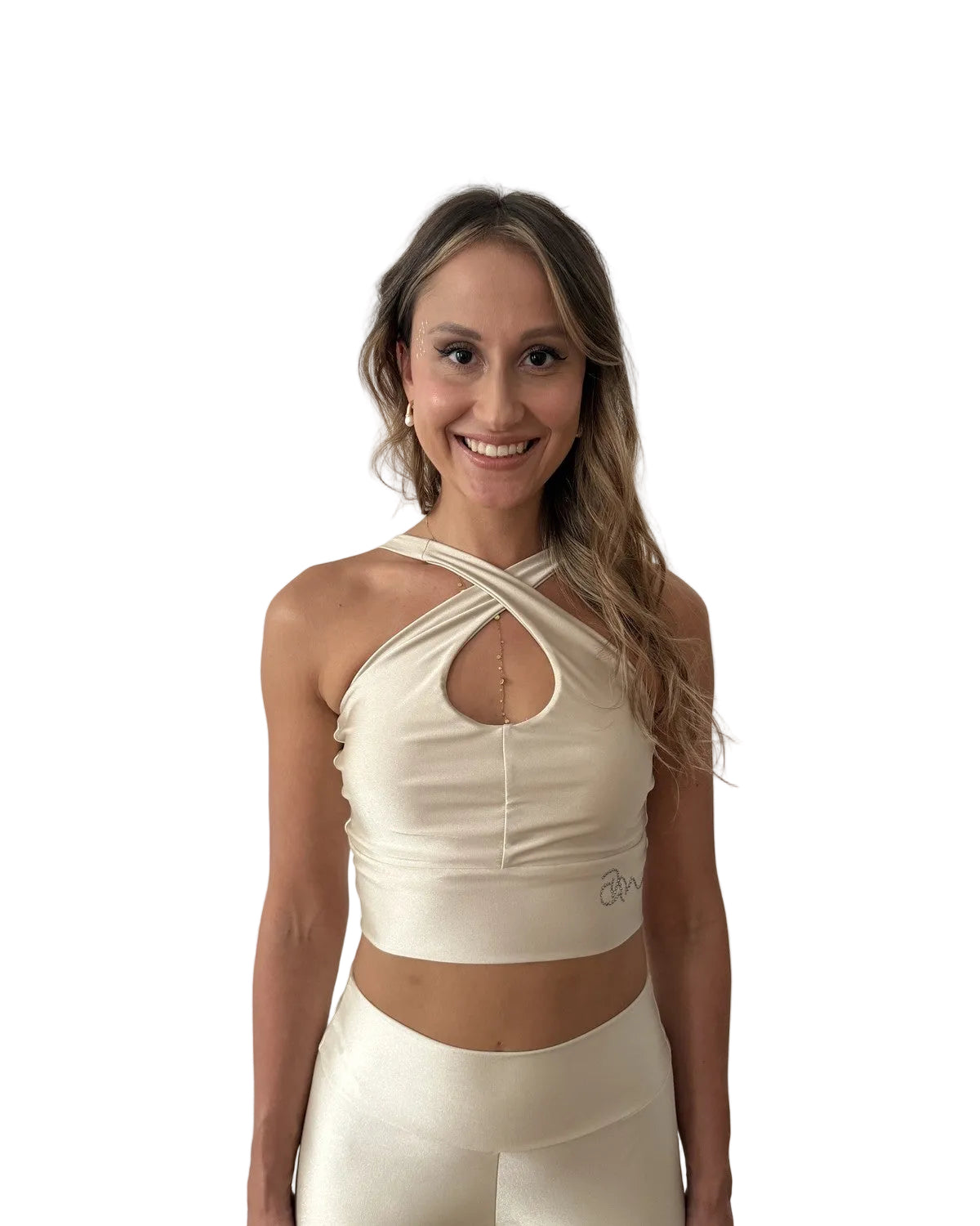 	Close-up of Adjustable Top Mara in Creme, Ama & Move Bachata dancewear