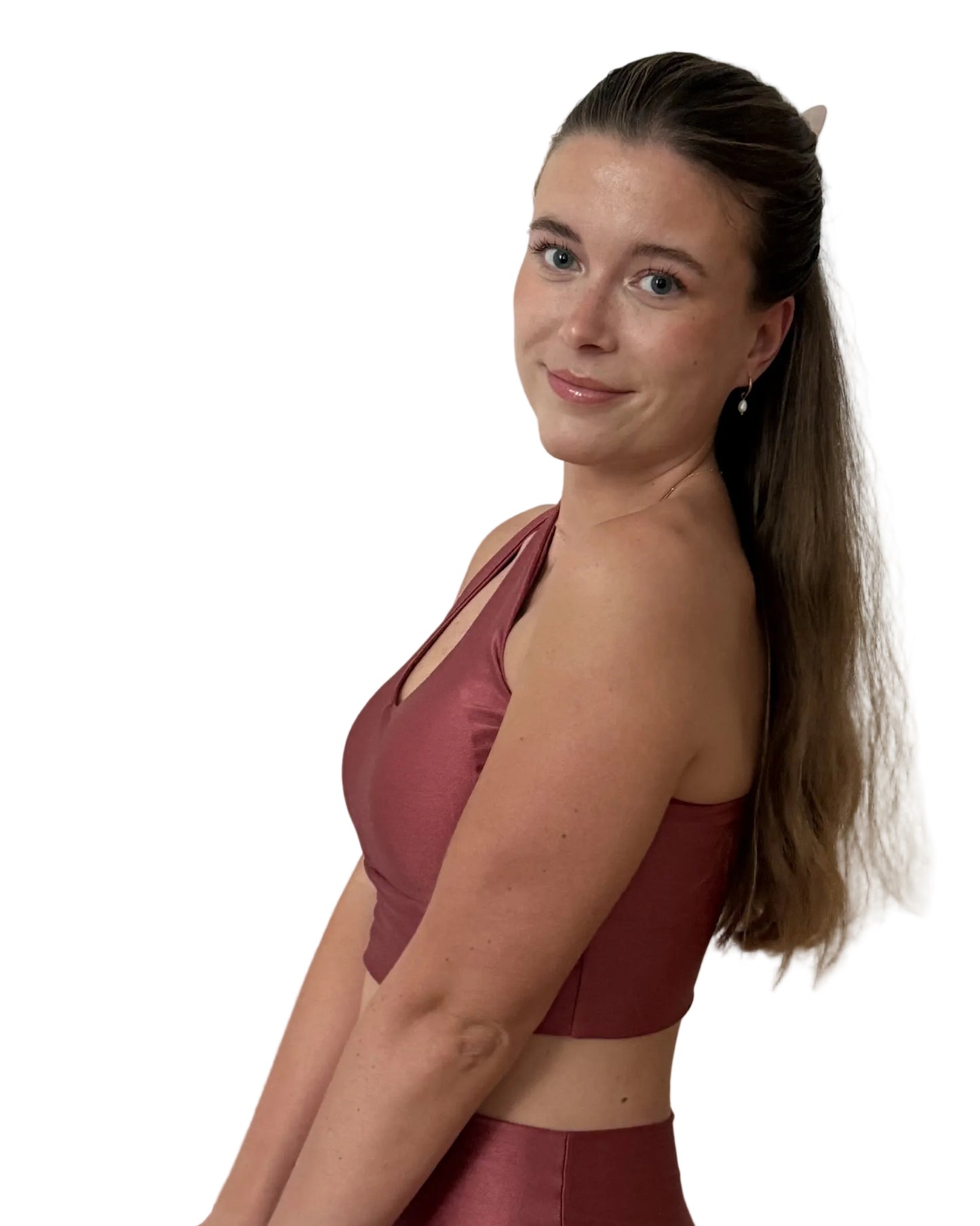 Ama & Move Adjustable Top Mara in Ruby, side view dance wear bachata